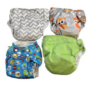 Lot Of 4 Cloth Diapers Baby Kangas Charlie Banana Alva Baby One Size Adjustable